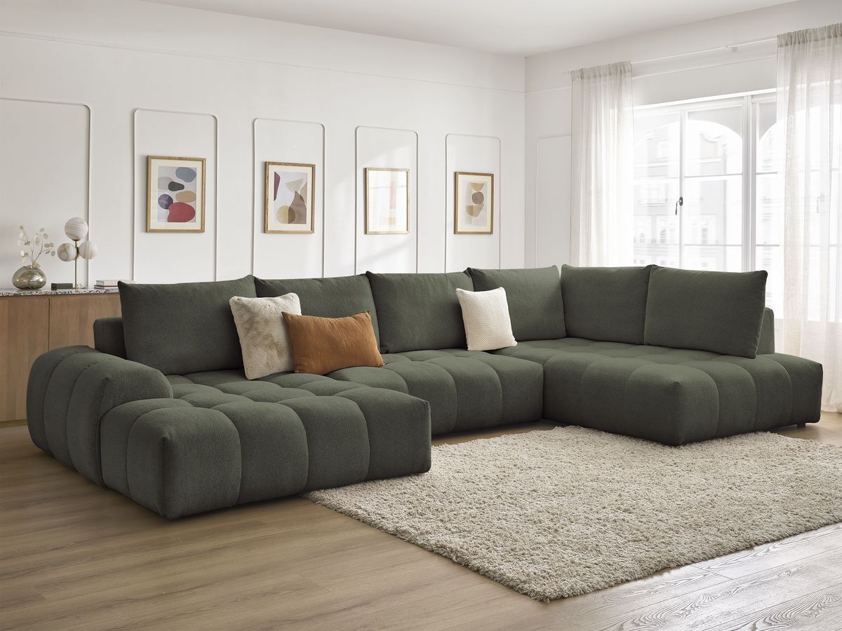 Bobochic Everest Wohnlandschaft, 6 Kissen Melange-Stoff Grün Ecke links