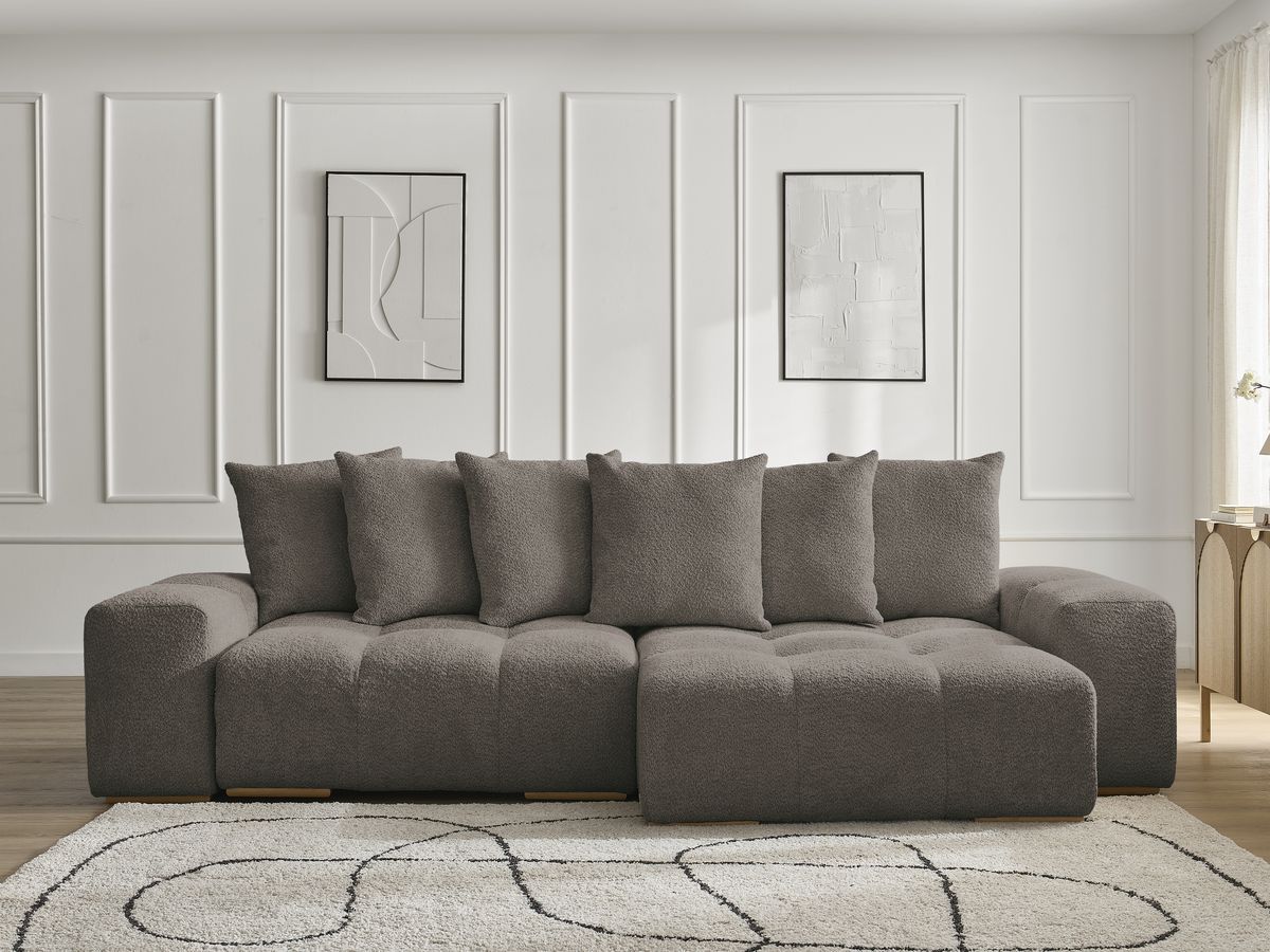 Bobochic Anakin Ecksofa, 6 Kissen Bouclé-Stoff Braun