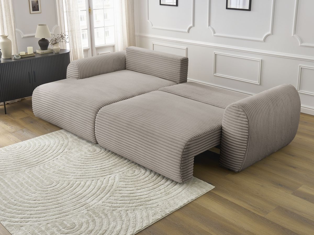 Bobochic Lucien Ecksofa mit Schlaffunktion und Bettkasten 314 × 167 cm Breitcord weich Taupe Ecke links