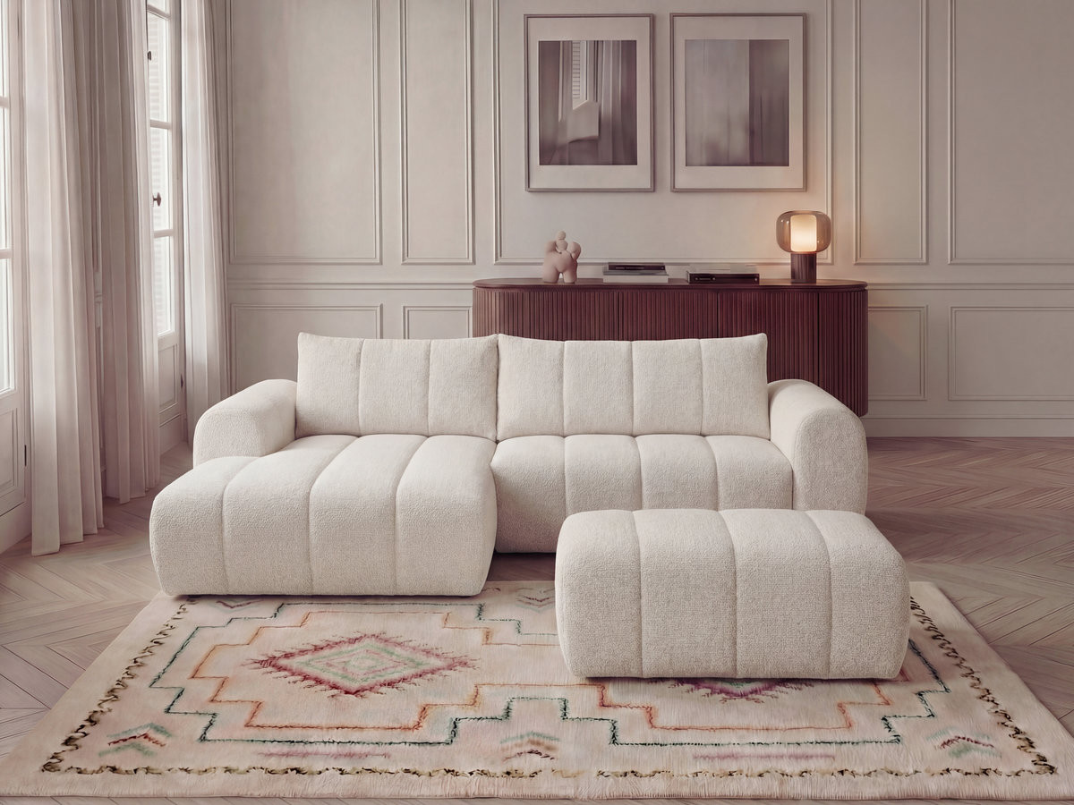 Bobochic Nesty Ecksofa 272 cm mit Pouf Melange-Stoff Beige Ecke links