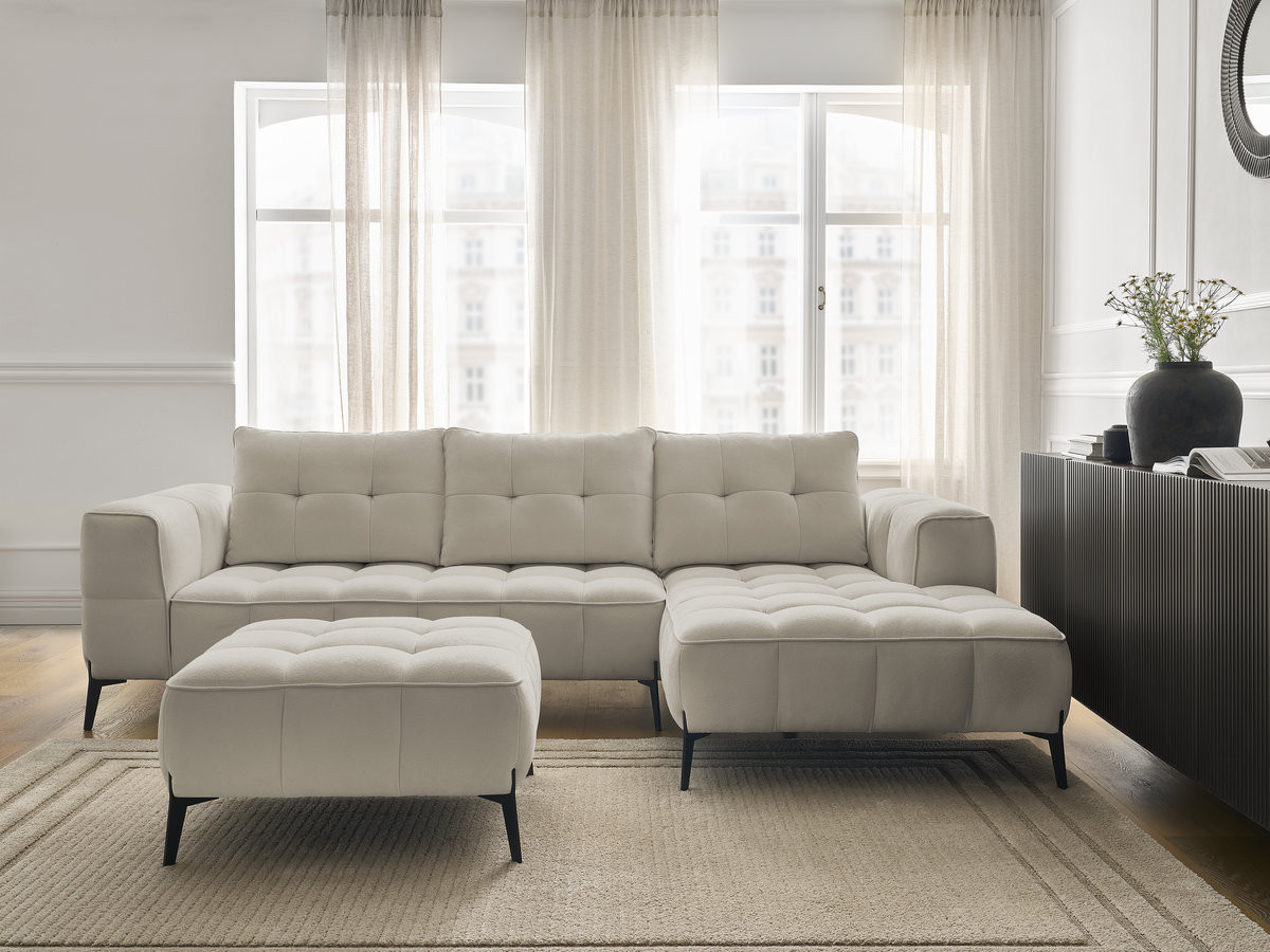 Bobochic Anis Ecksofa mit Pouf Strukturstoff Beige Ecke rechts