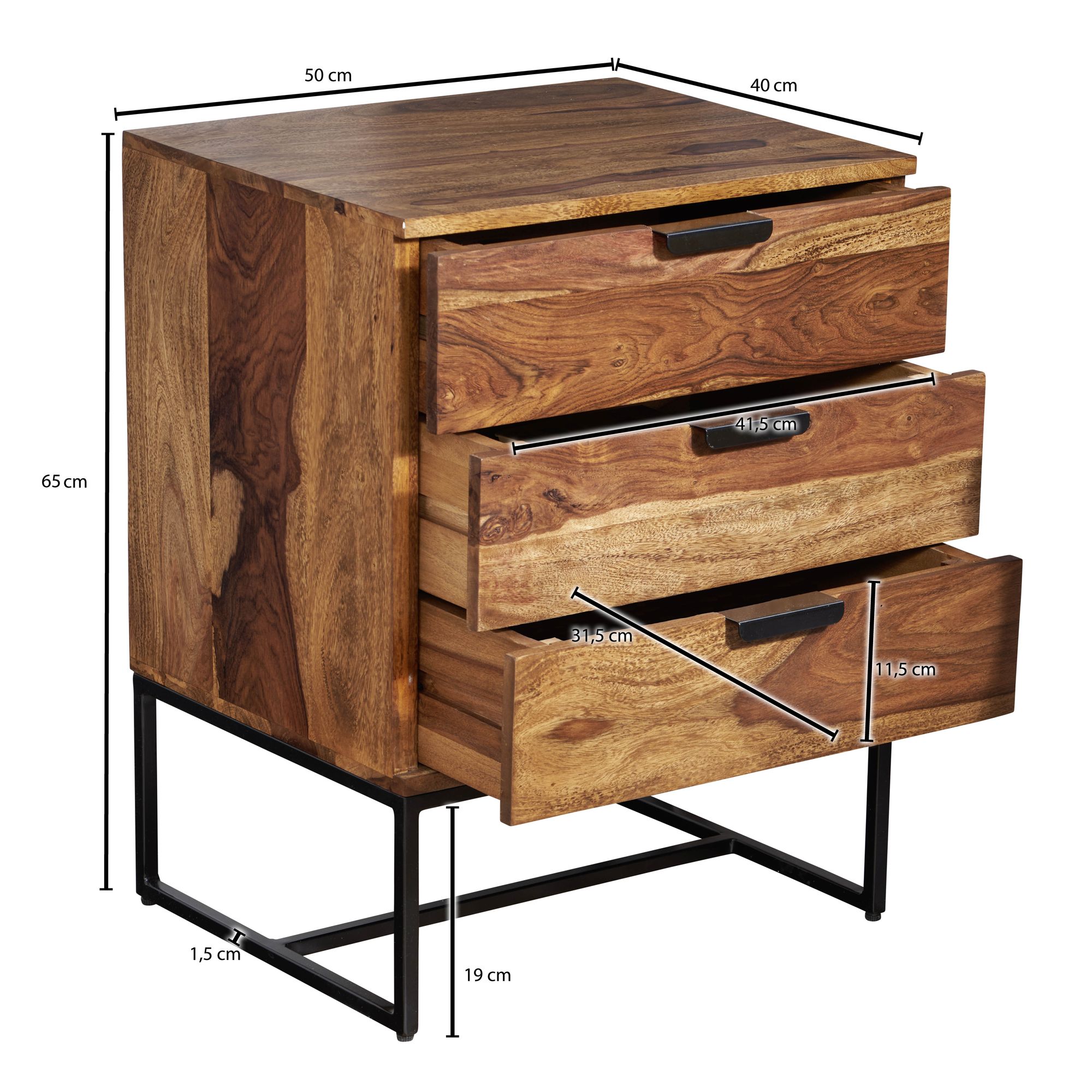 Nachttisch Audnedal Sheesham Massivholz 50 × 40 × 65 cm