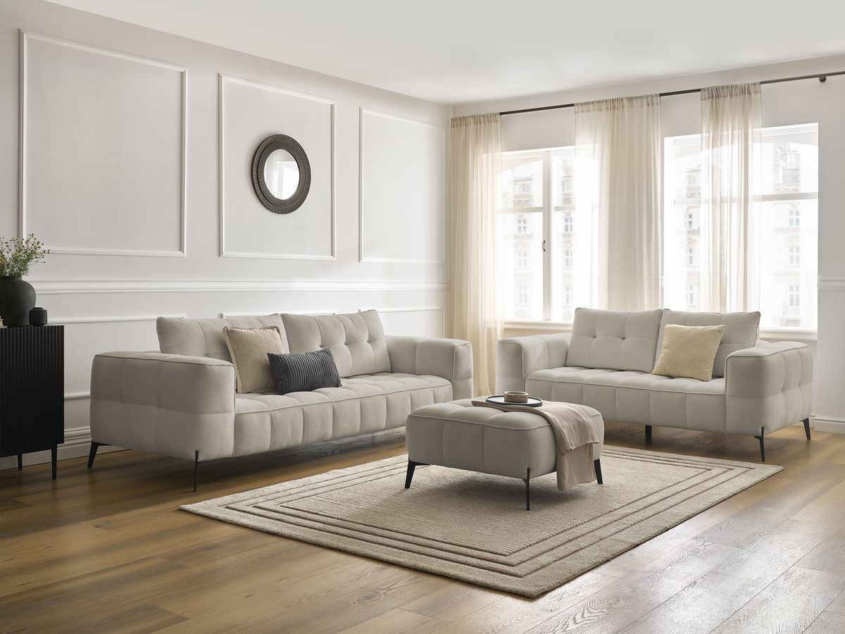 Bobochic Anis Sofa-Set 3- und 2-Sitzer mit Pouf Strukturstoff Beige