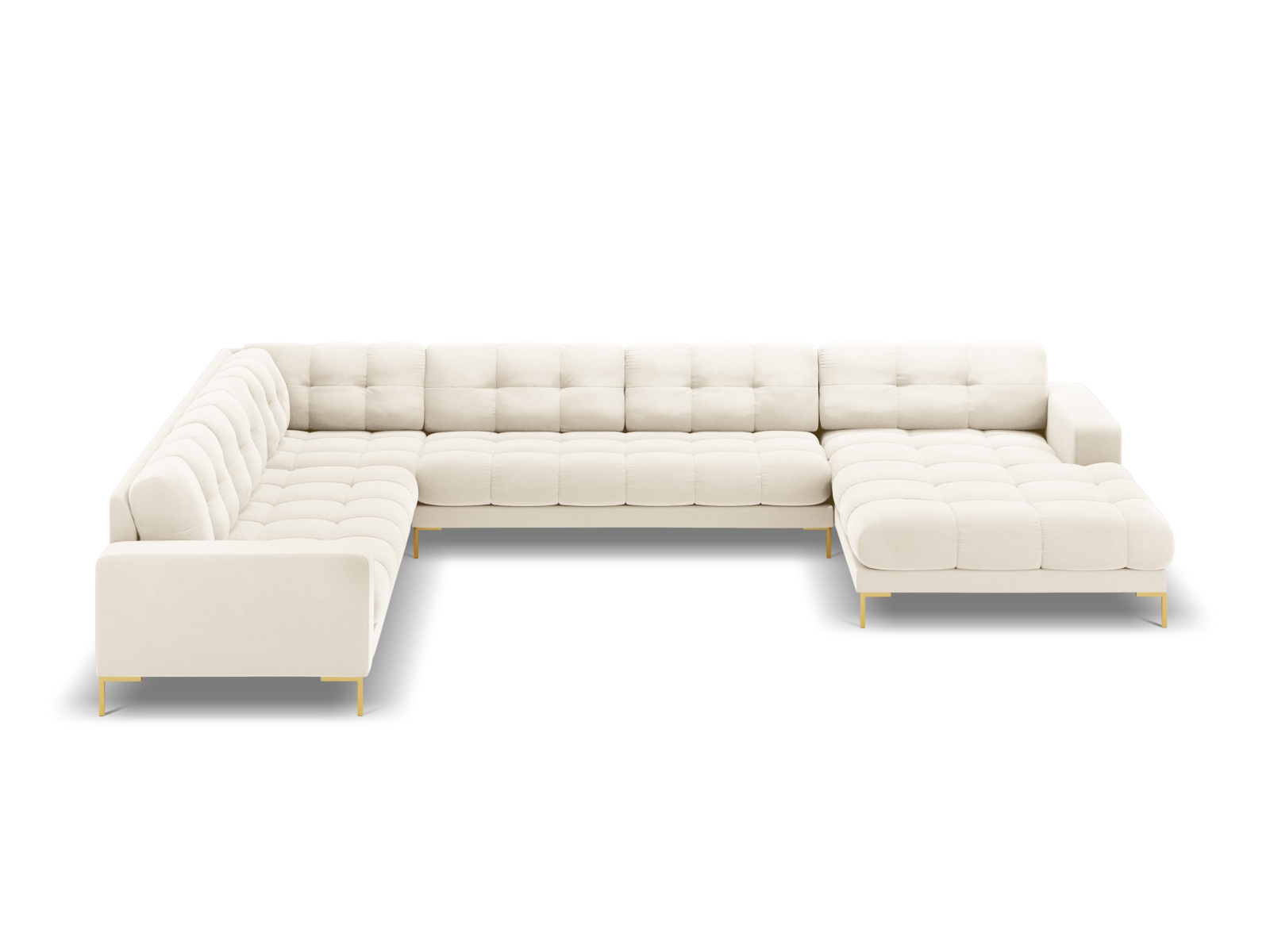 Cosmopolitan Design Panoramasofa Bali 7-Sitzer 327 cm Samt Bluvel Helles Beige Links Beine Gold