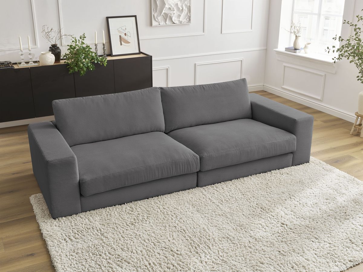 Bobochic Leonard Sofa 3-Sitzer 234 × 109 cm Cordsamt Dunkelgrau