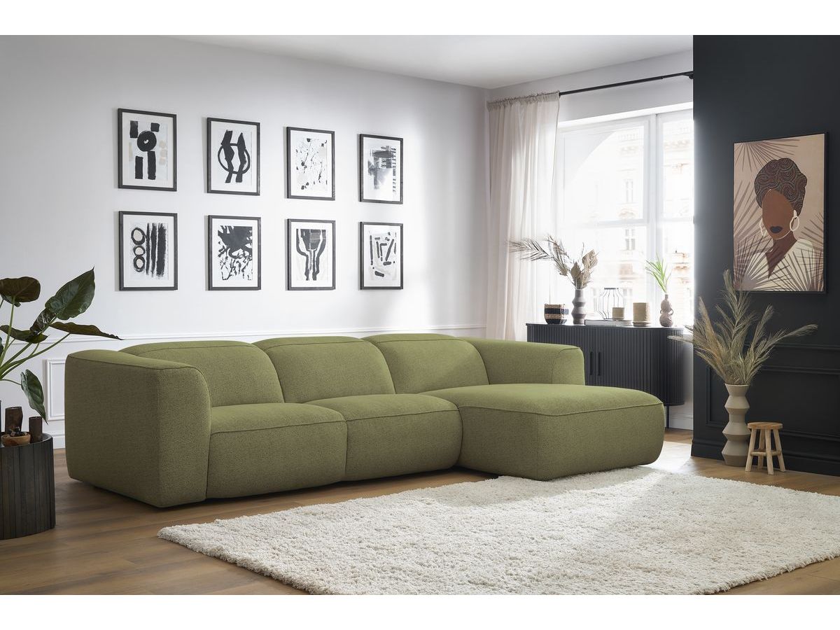 Bobochic William Ecksofa Melange-Stoff Grün Ecke rechts