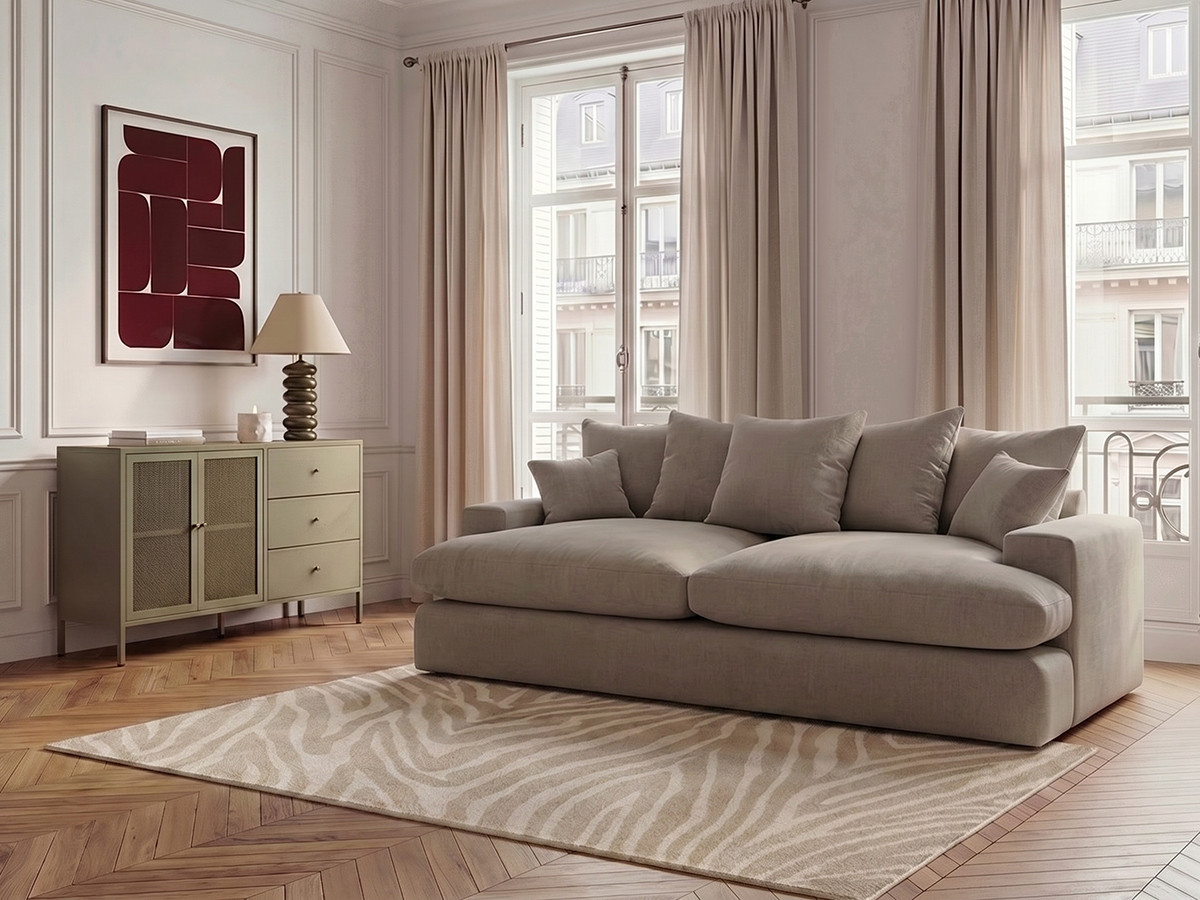 Bobochic Nevada Sofa 3-Sitzer 226 × 150 cm Stoff Beige