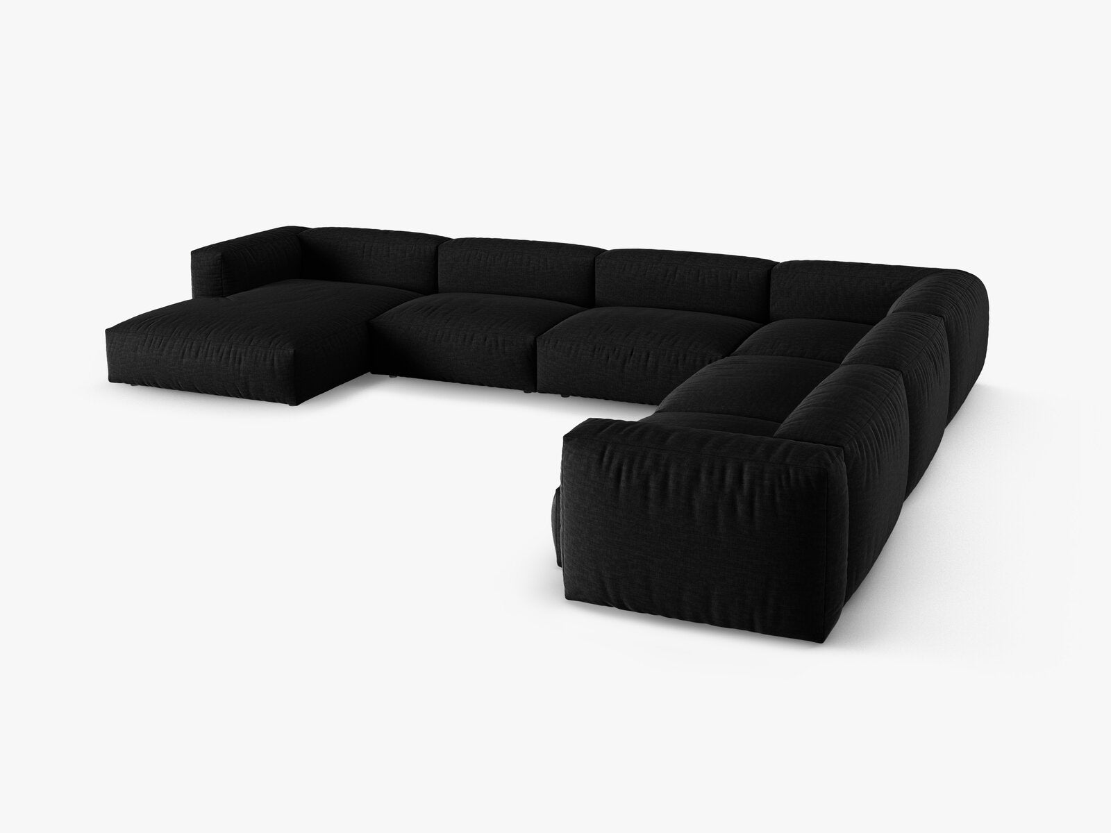 Micadoni modulares Ecksofa XL Martina 6-Sitzer 90cm Sitztiefe Rechts Strukturierter Stoff Boston Schwarz
