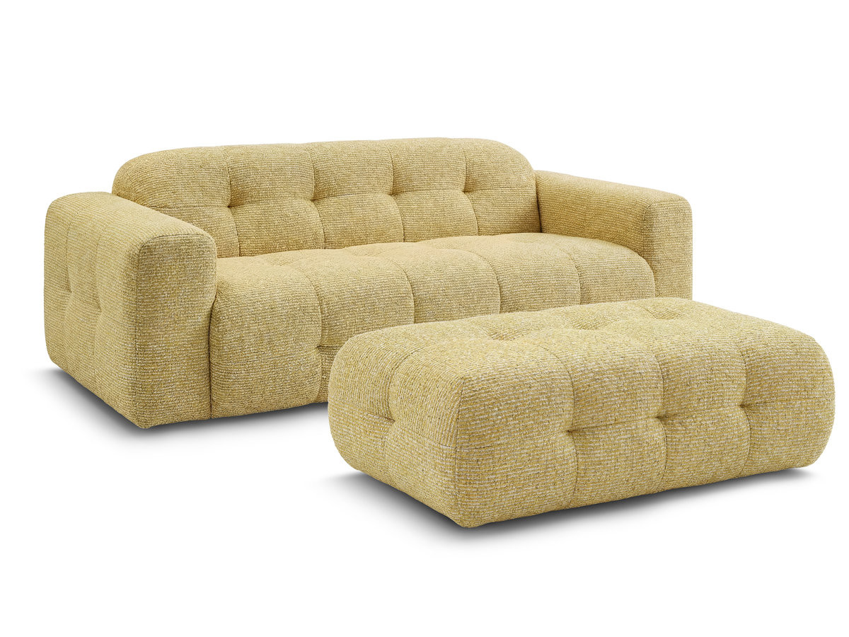 Bobochic Laura Sofa 3-Sitzer mit großem Pouf Melange-Stoff Gelb