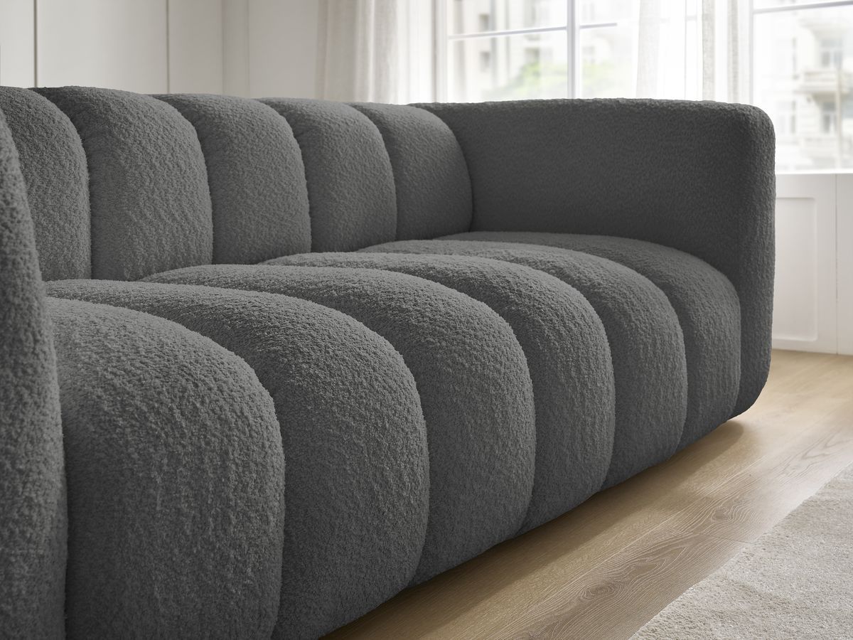 Bobochic Talia Sofa 3-Sitzer Bouclé-Stoff Dunkelgrau