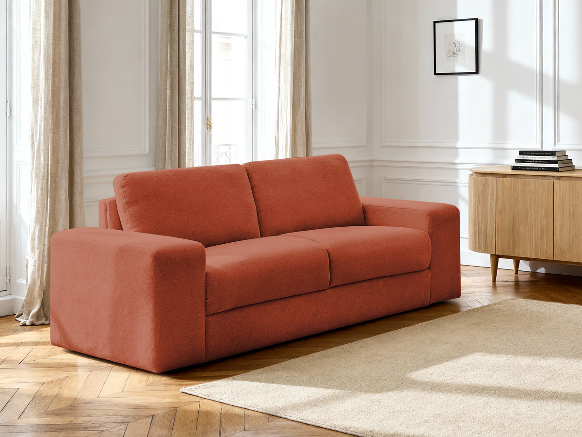 Bobochic Ibiza Schlafsofa 3-Sitzer Strukturstoff Orange, Liegefläche 140 × 196 cm