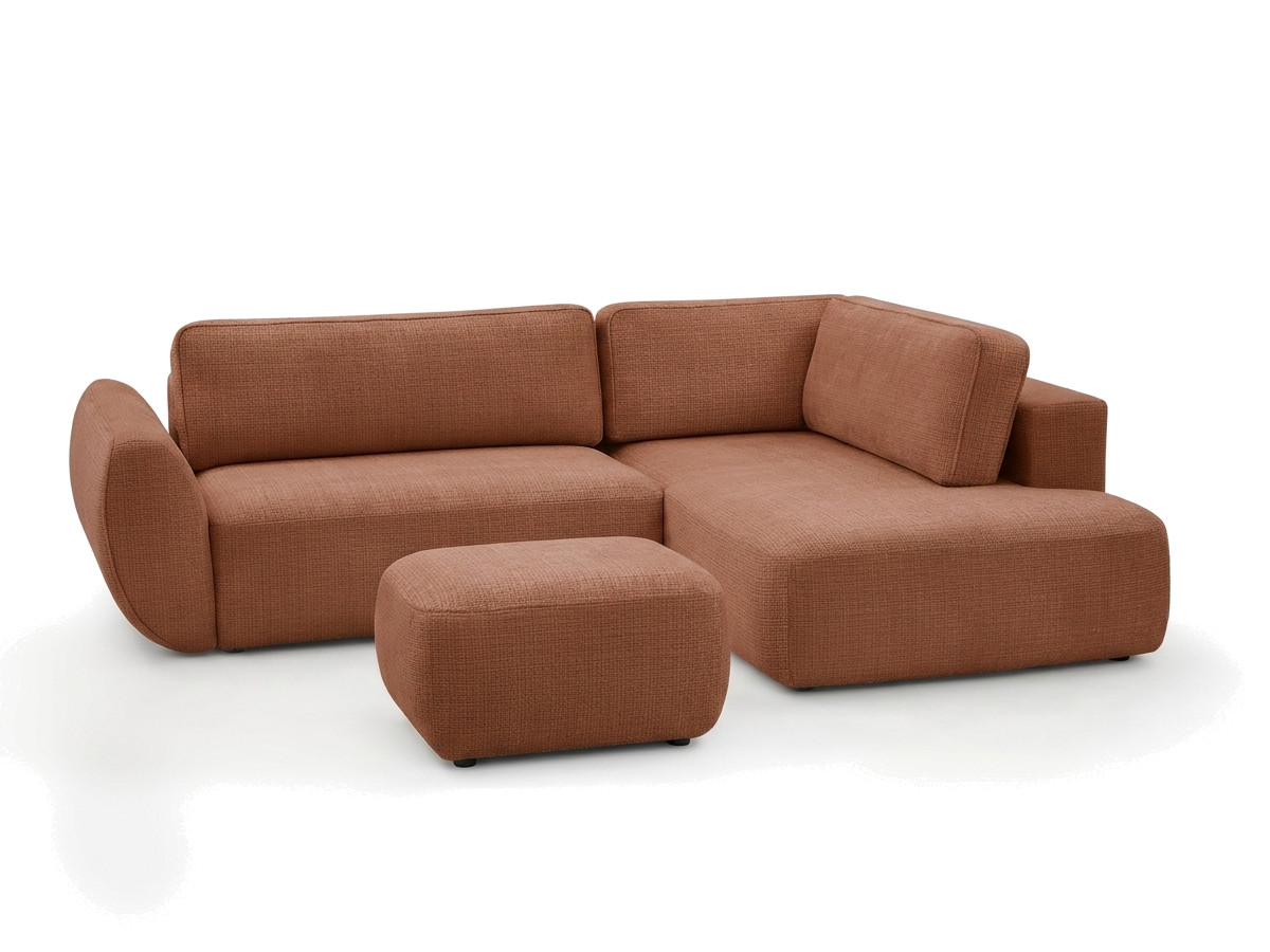 Bobochic Denise Ecksofa mit Schlaffunktion und Bettkasten und Pouf 256 × 197 cm Strukturstoff Orange Ecke rechts