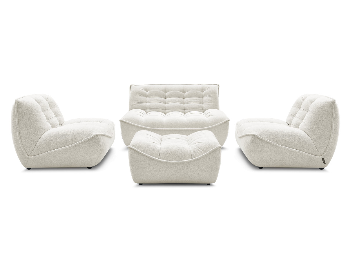 Bobochic Serena Sofa 4-Sitzer mit Pouf Melange-Stoff Weiß