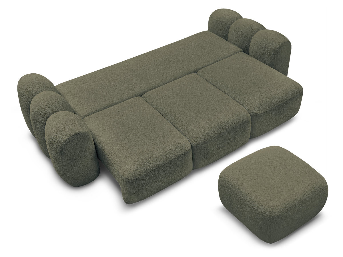 Bobochic Montaigne Schlafsofa 3-Sitzer mit Bettkasten und Pouf Bouclé-Stoff Grün