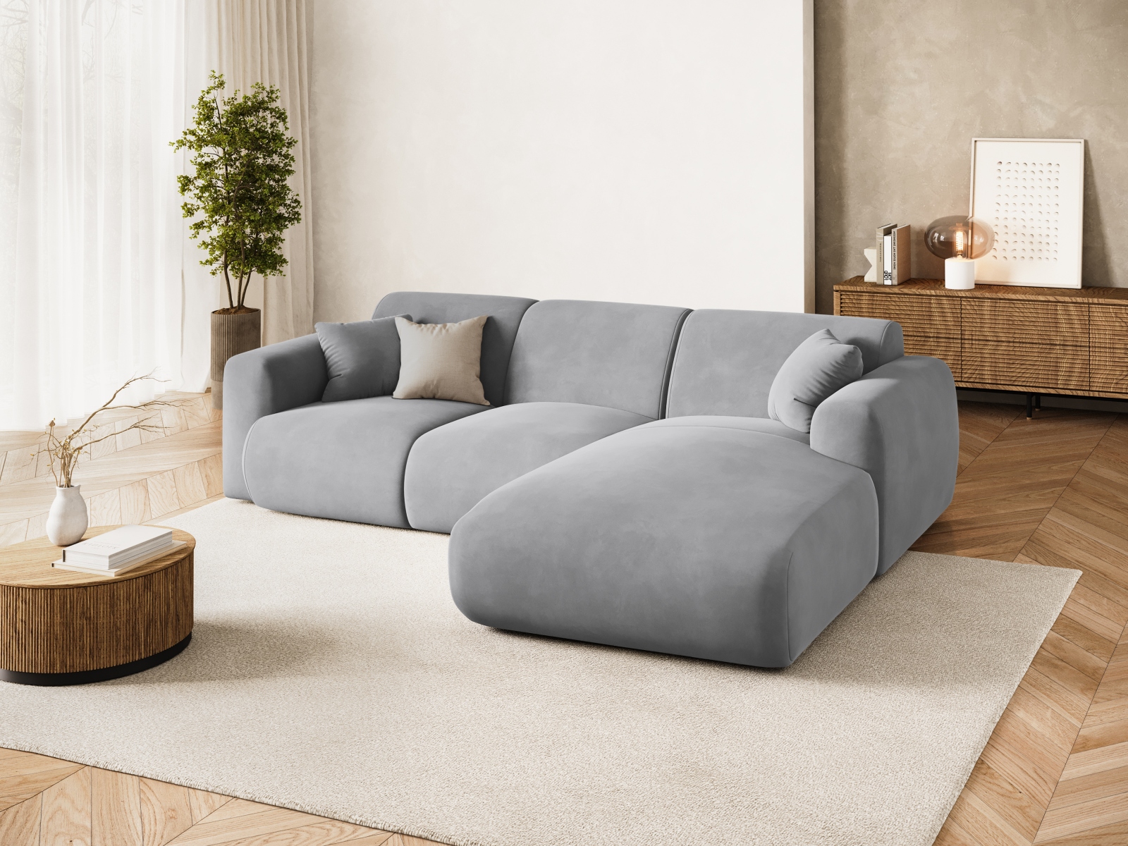 Cosmopolitan Design Ecksofa Nolio 4-Sitzer Samt Casino Hellgrau Rechts