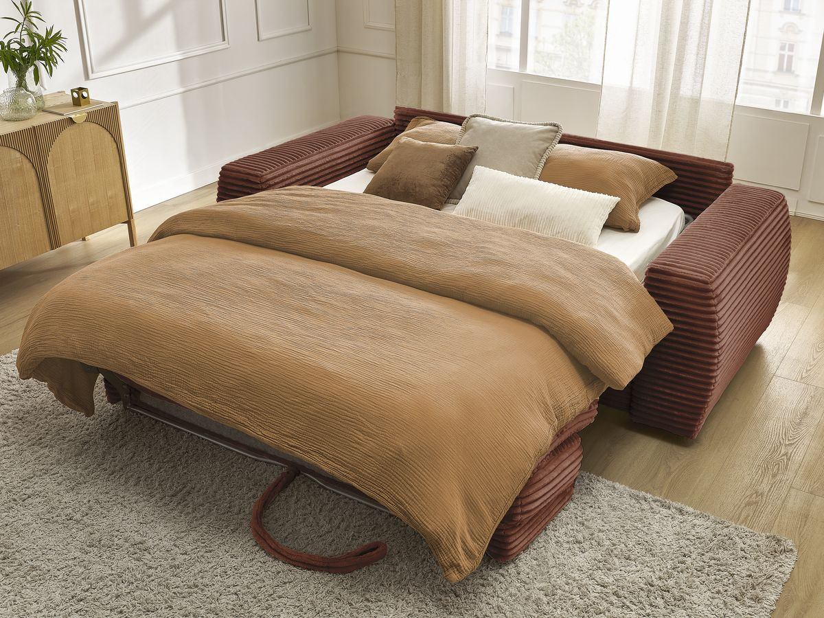 Bobochic Hugo Schlafsofa 3-Sitzer Cordsamt Orange, Liegefläche 140 × 190 cm