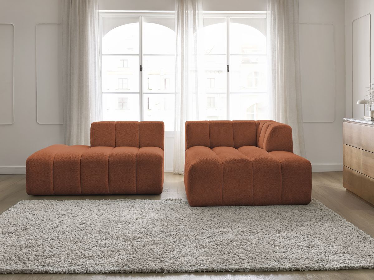 Bobochic Annecy Ecksofa Bouclé-Stoff Orange Ecke rechts