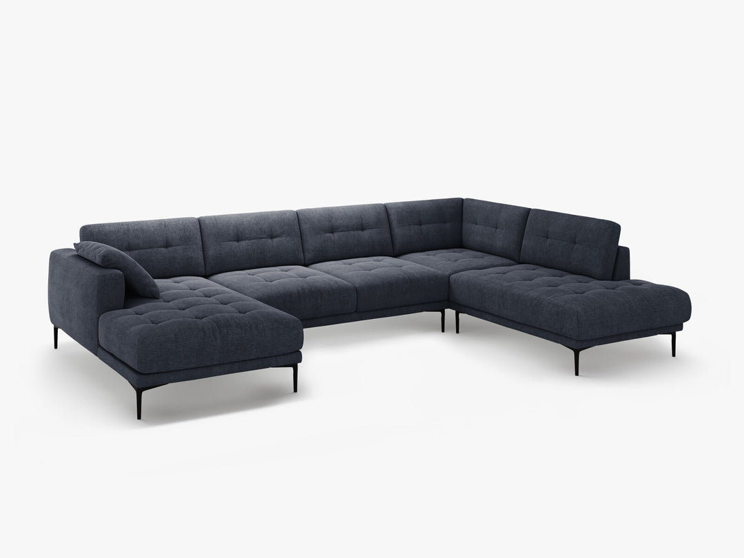 Micadoni Panorama Ecksofa Bemy 7-Sitzer Rechts Strukturierter Stoff Dunkelblau