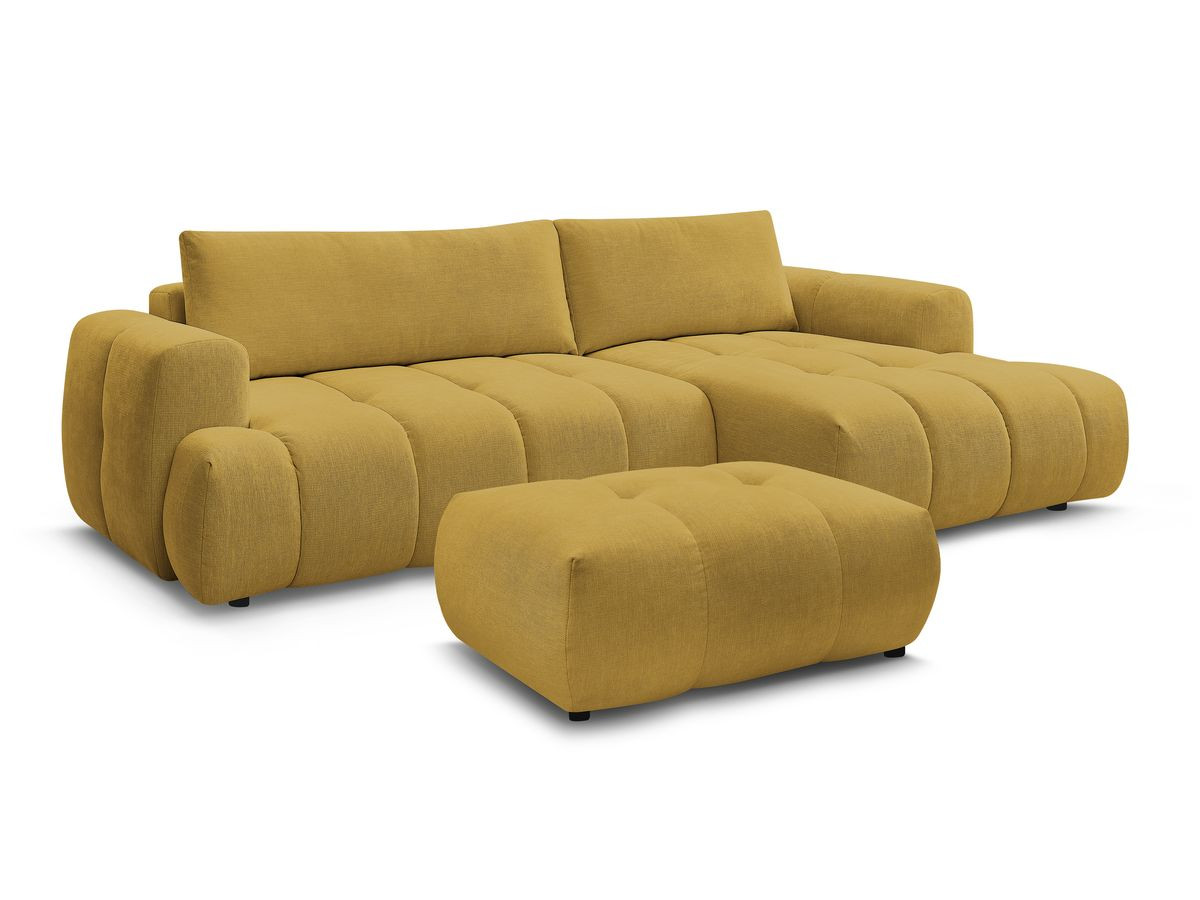 Bobochic Fuji Ecksofa mit Schlaffunktion und Bettkasten und Pouf 292 × 160 cm Stoff Gelb Ecke rechts