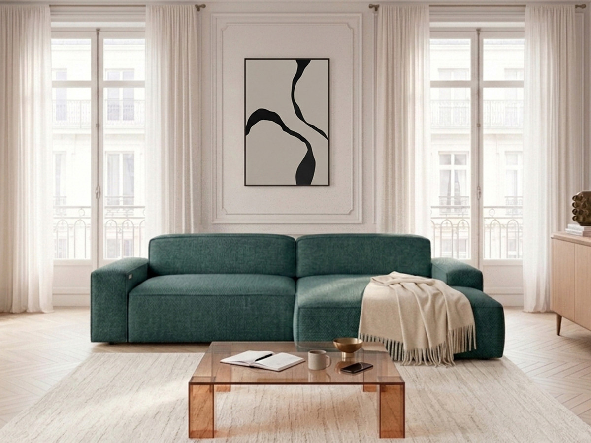 Bobochic Abel Ecksofa mit Schlaffunktion Melange-Stoff Grün Ecke rechts