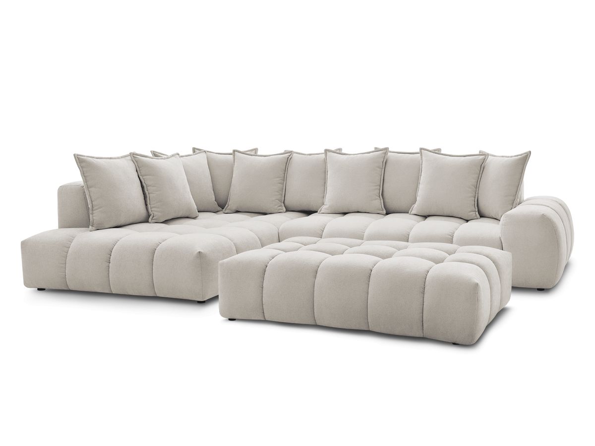 Bobochic Everest Ecksofa mit Schlaffunktion und Pouf, 10 Kissen Strukturstoff Beige Ecke links