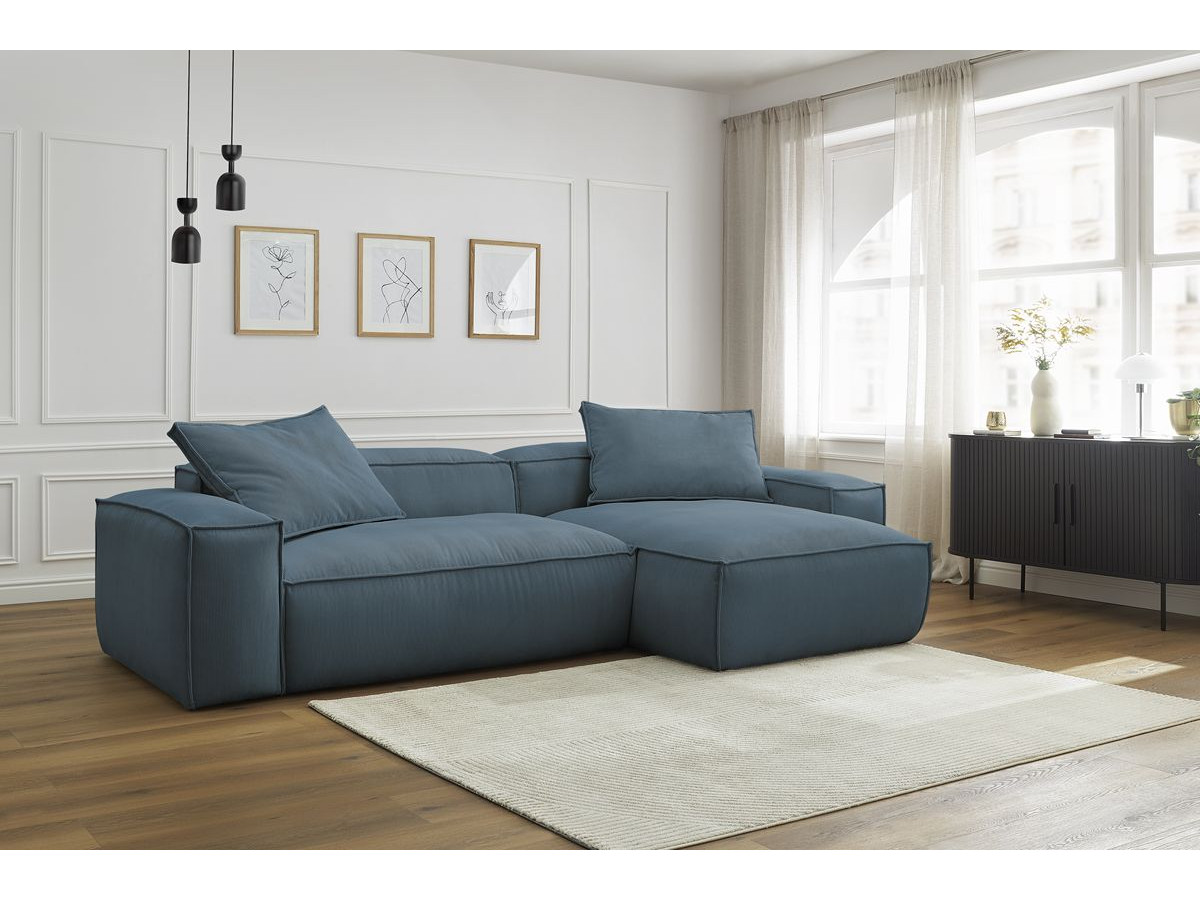 Bobochic Boheme Ecksofa, 3 Kissen Cordsamt Blau