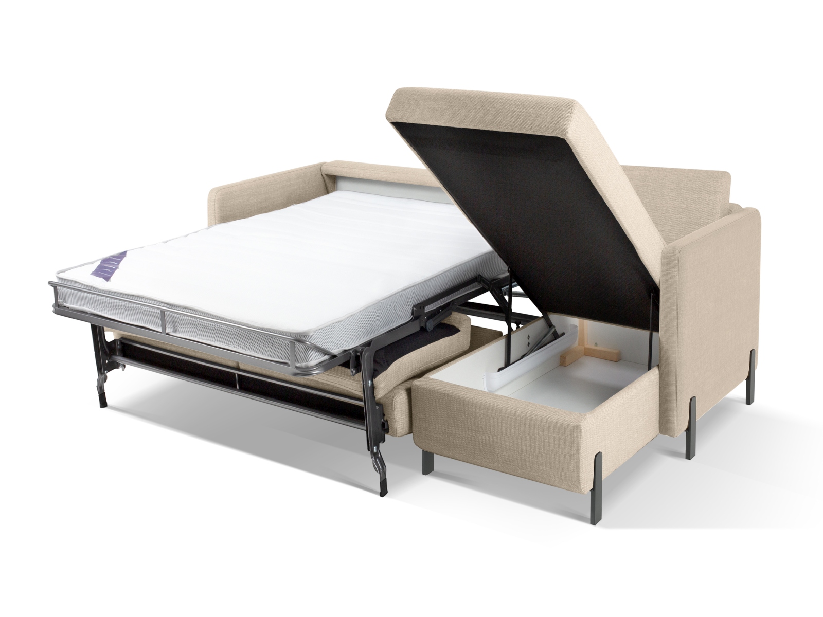 Micadoni Schlaf-Ecksofa Gloria 4-Sitzer Rechts Strukturierter Stoff Beige 205x140