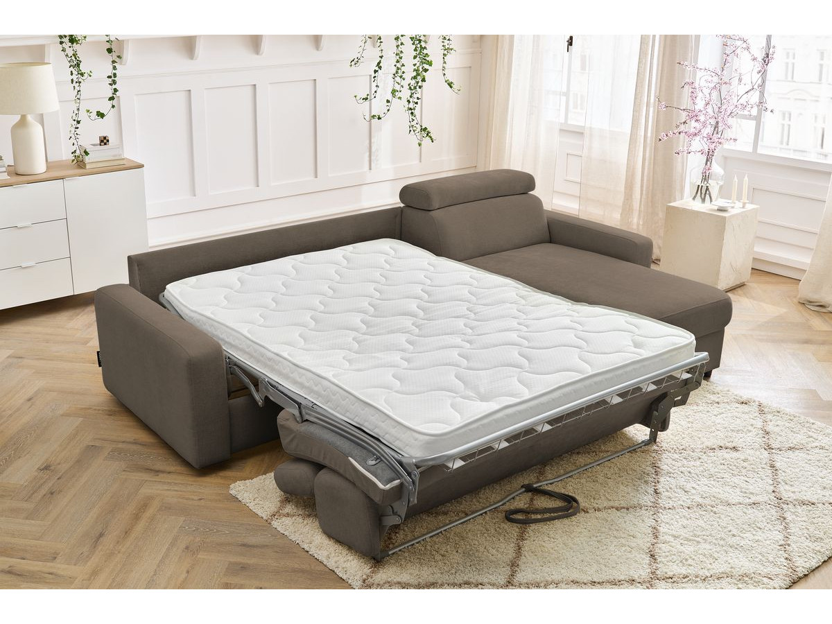 Bobochic Monaco Ecksofa mit Schlaffunktion und Bettkasten Stoff Braun, Liegefläche 160 × 190 cm