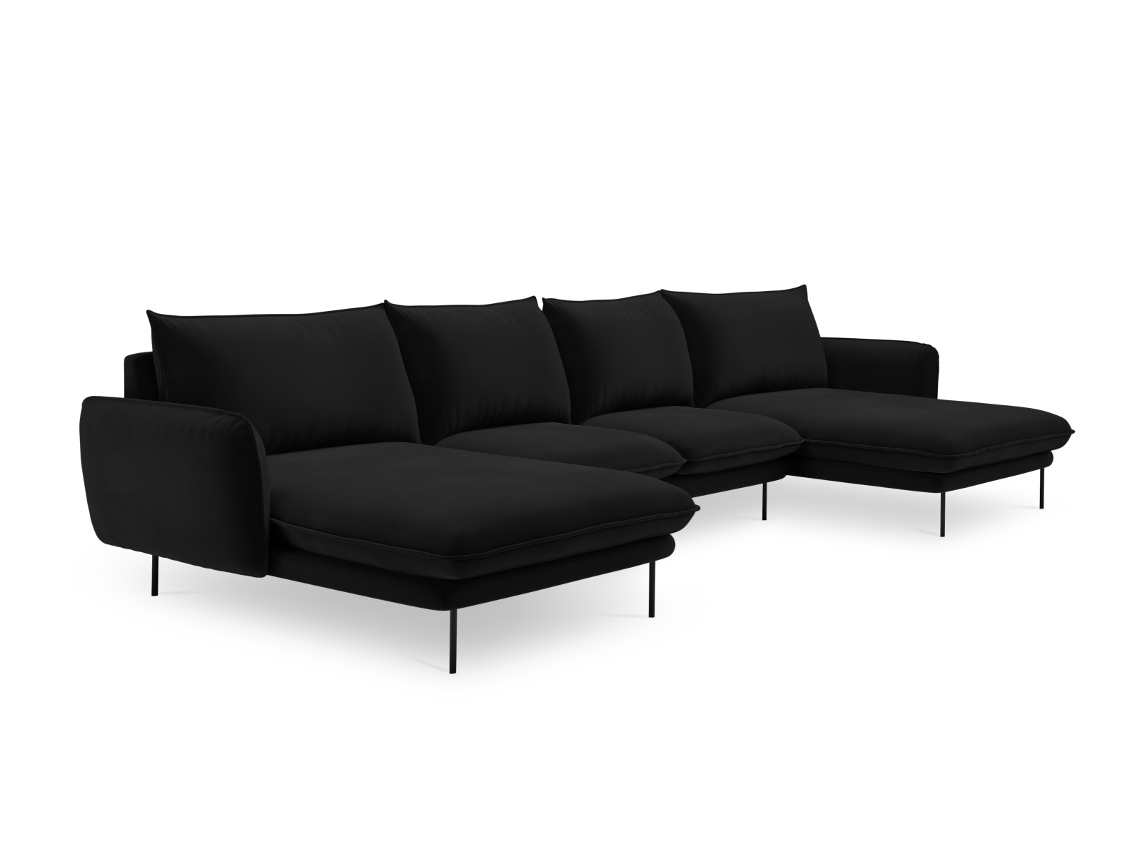 Cosmopolitan Design Panoramasofa Vienna 6-Sitzer Samt Bluvel Schwarz Beine Schwarzes Metall