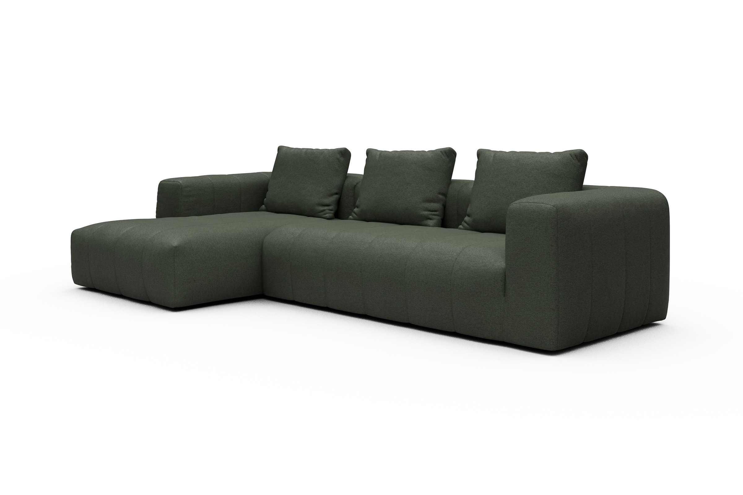 Ecksofa Hugo 2,5-Sitzer Armlehne rechts mit Chaiselongue Denari-Forest-Green