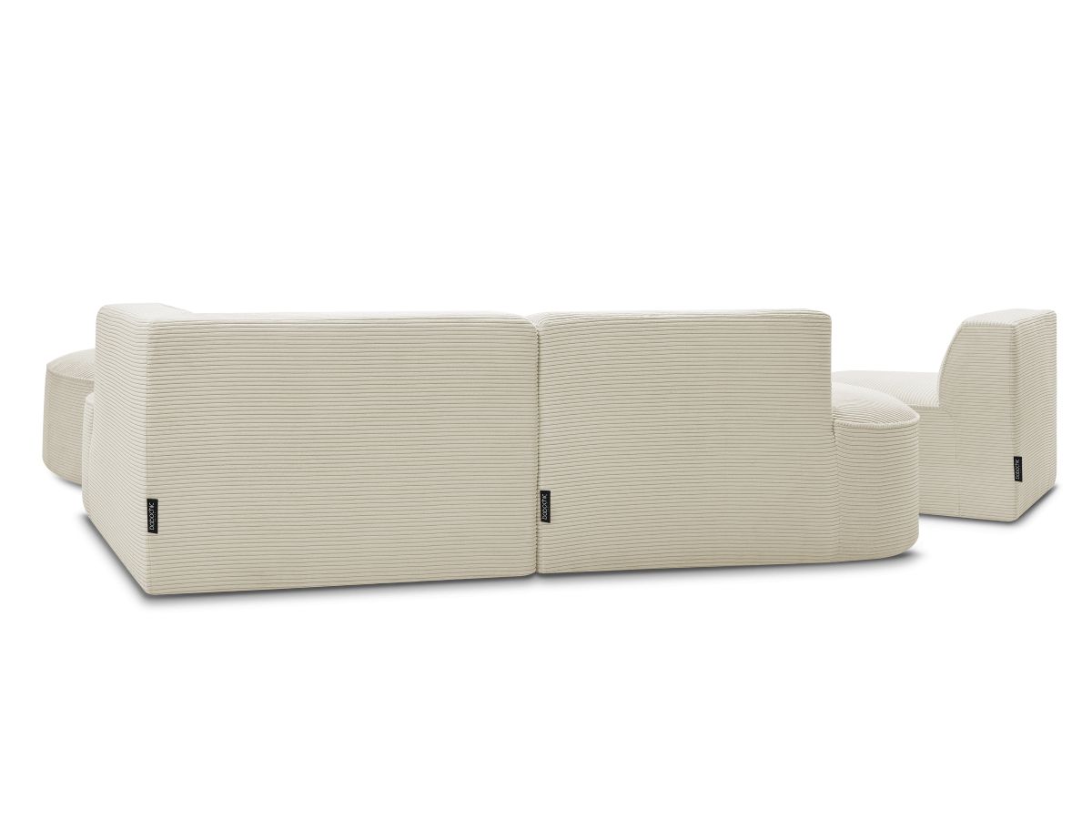 Bobochic Rousseau Ecksofa mit Sofamodul und Pouf Cordsamt Beige Ecke rechts