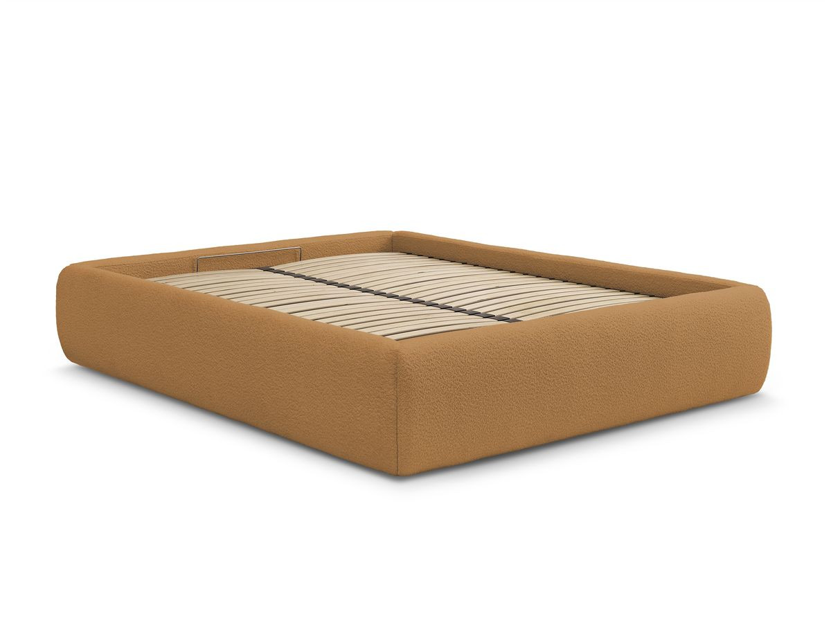 Bobochic Inera Bettgestell mit Bettkasten, ohne Kopfteil Bouclé-Stoff Gelb, Liegefläche 140 × 190 cm