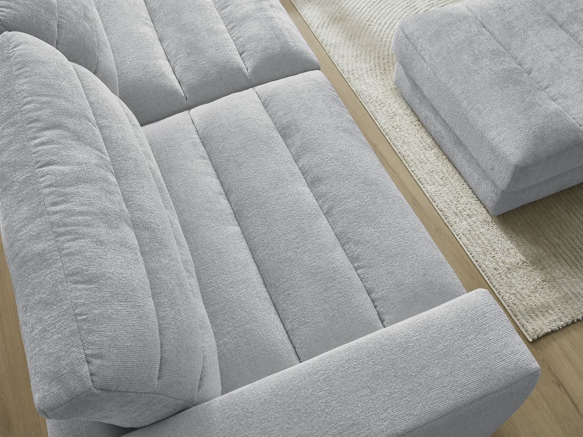 Bobochic Sierra Sofa 3-Sitzer mit Pouf Strukturstoff Hellgrau