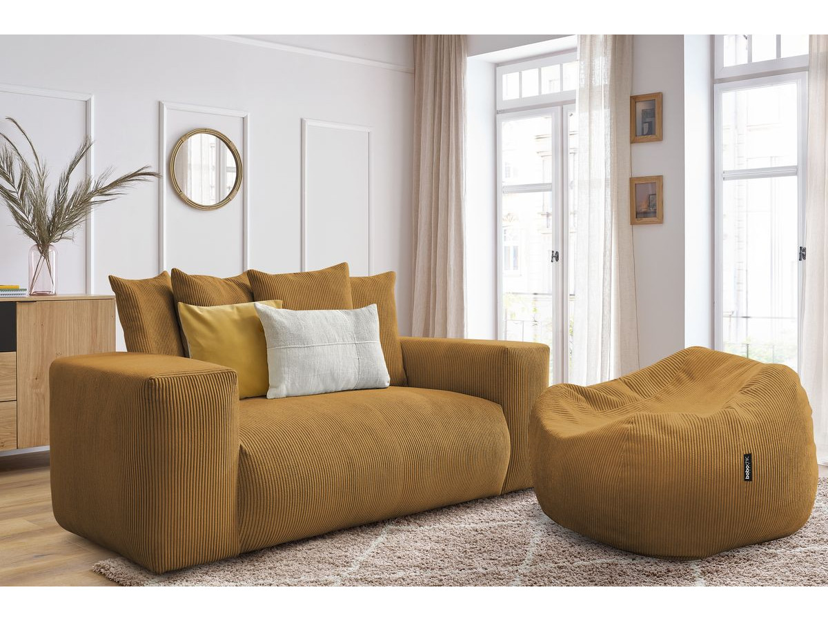 Bobochic Voltaire Sofa 2-Sitzer mit Pouf Cordsamt Gelb