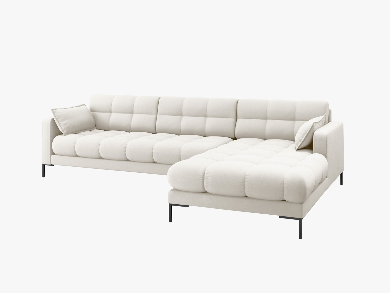 Micadoni Ecksofa Mamaia 5-Sitzer Rechts Strukturierter Stoff Neve Helles Beige schwarze Beine