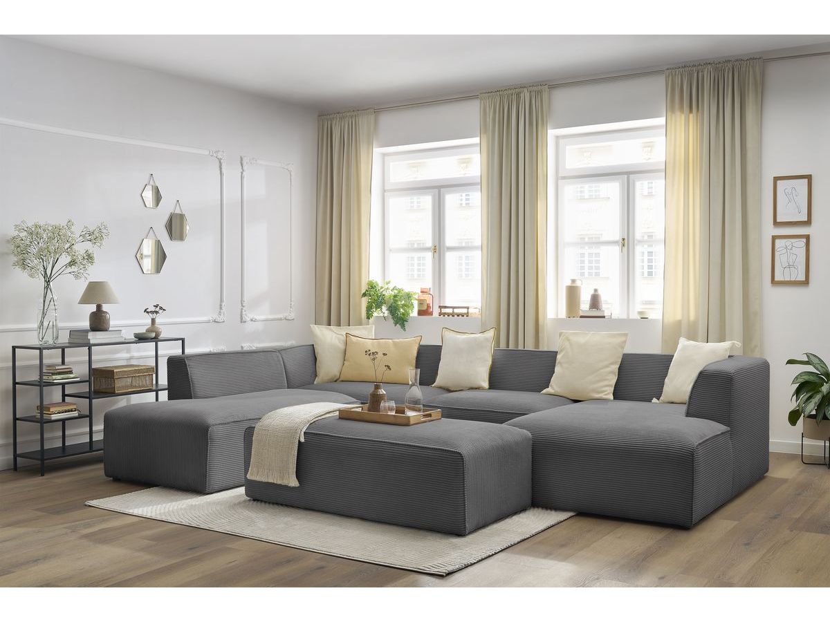 Bobochic Megeve Wohnlandschaft mit Pouf Cordsamt Dunkelgrau Ecke rechts