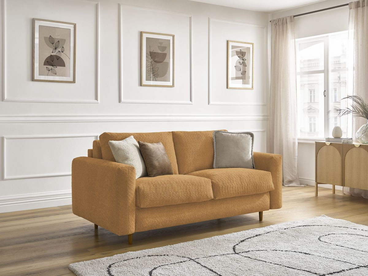 Bobochic Cocoone Schlafsofa 3-Sitzer Bouclé-Stoff Gelb, Liegefläche 140 × 200 cm