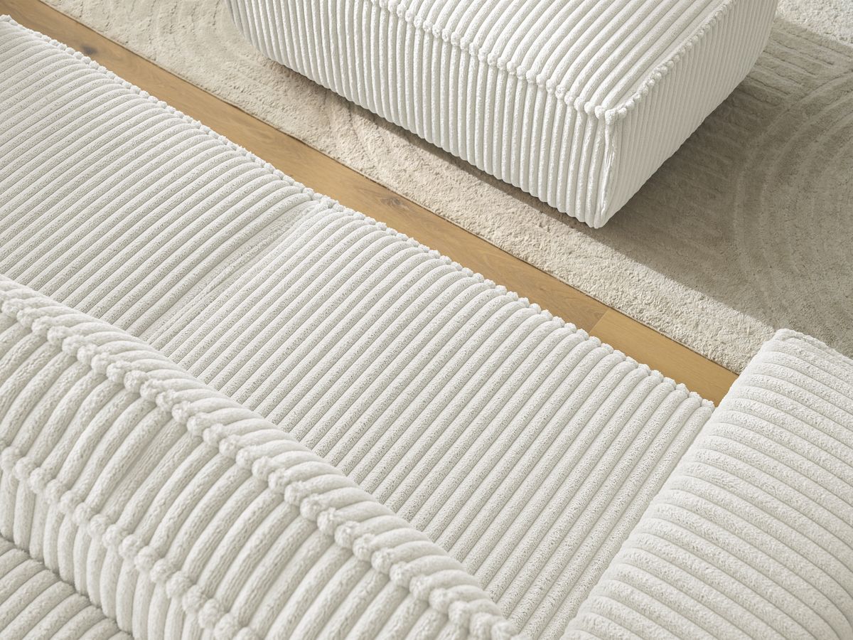 Bobochic Chelsea Sofa 3-Sitzer mit Pouf Breitcord weich Beige