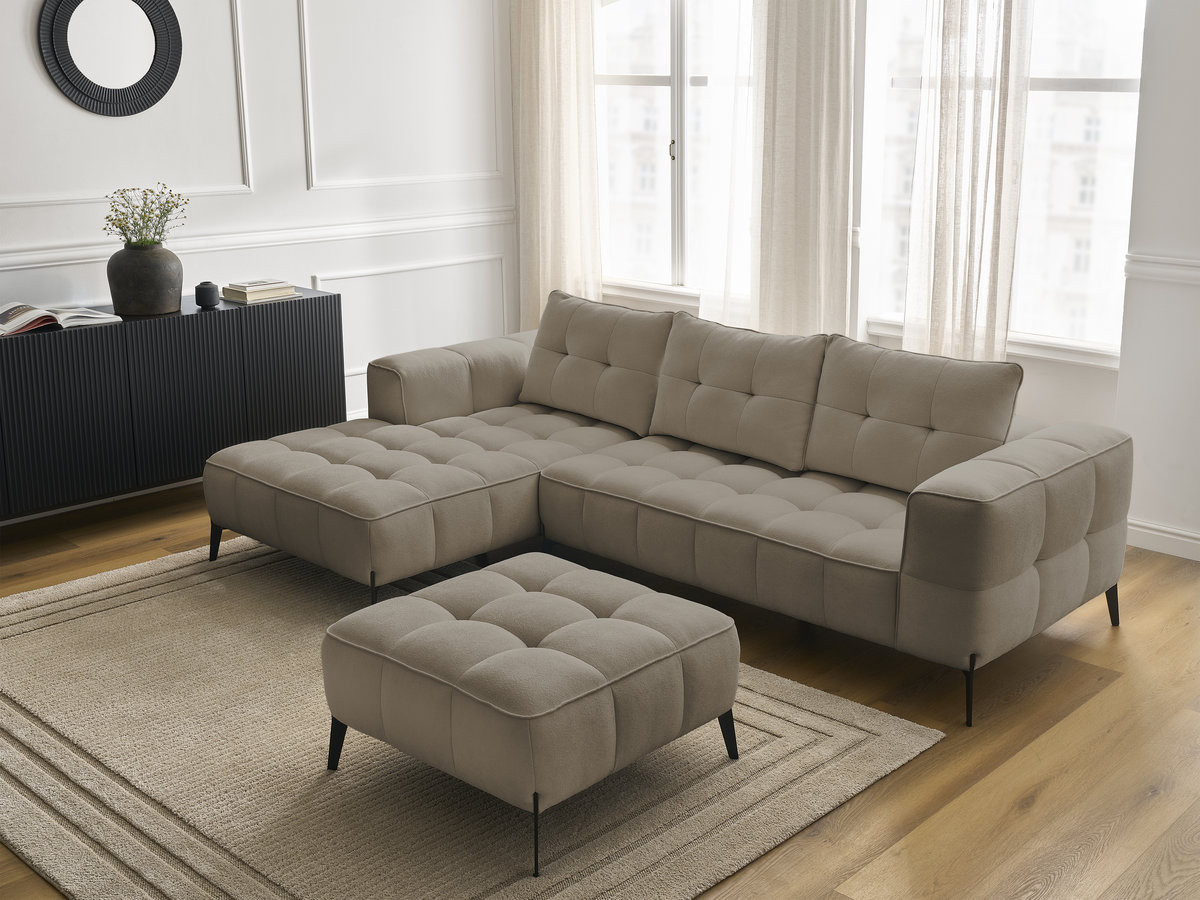 Bobochic Anis Ecksofa mit Pouf Strukturstoff Taupe Ecke links