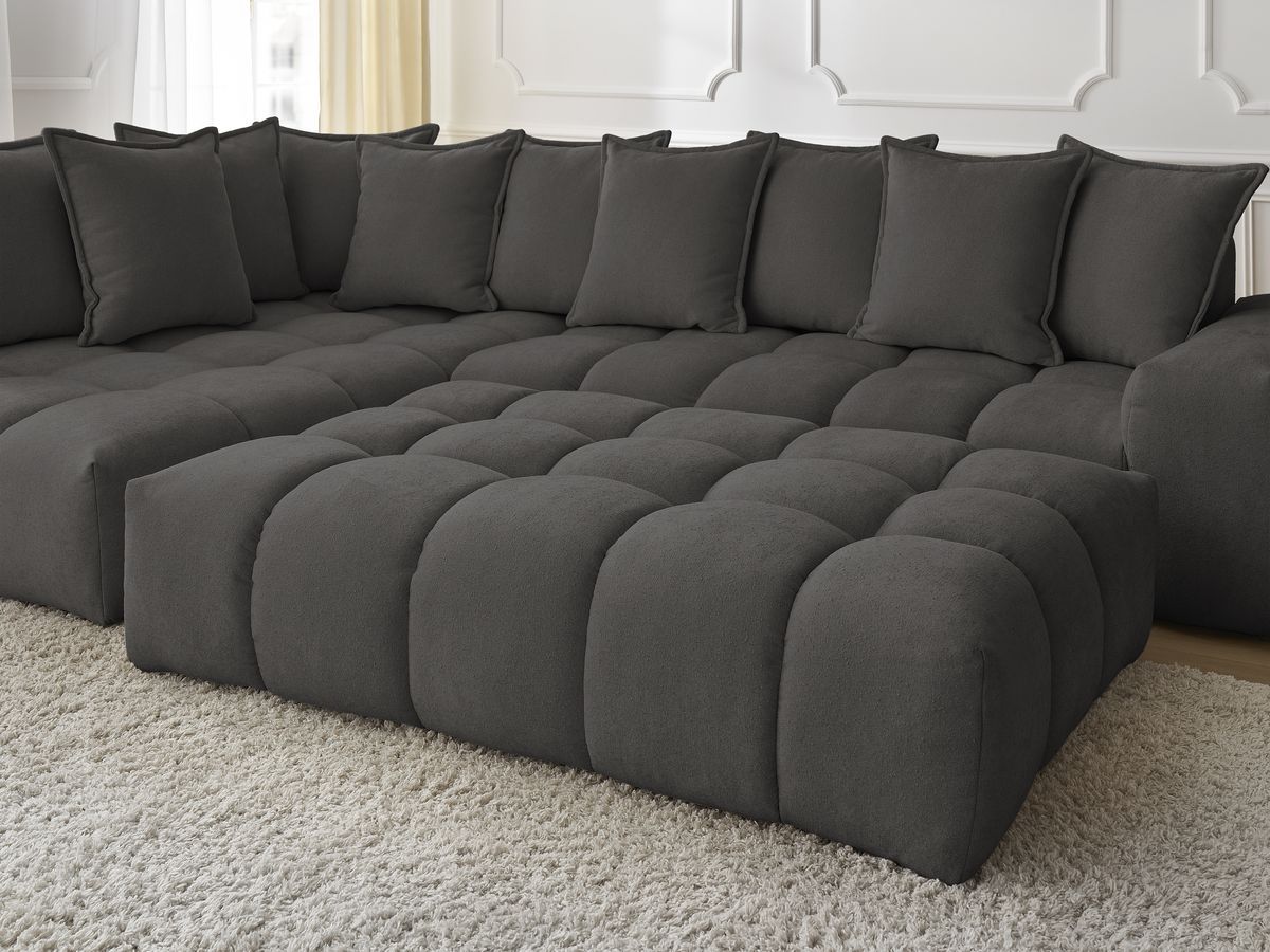 Bobochic Everest Ecksofa mit Schlaffunktion und Pouf, 10 Kissen Strukturstoff Dunkelgrau Ecke links
