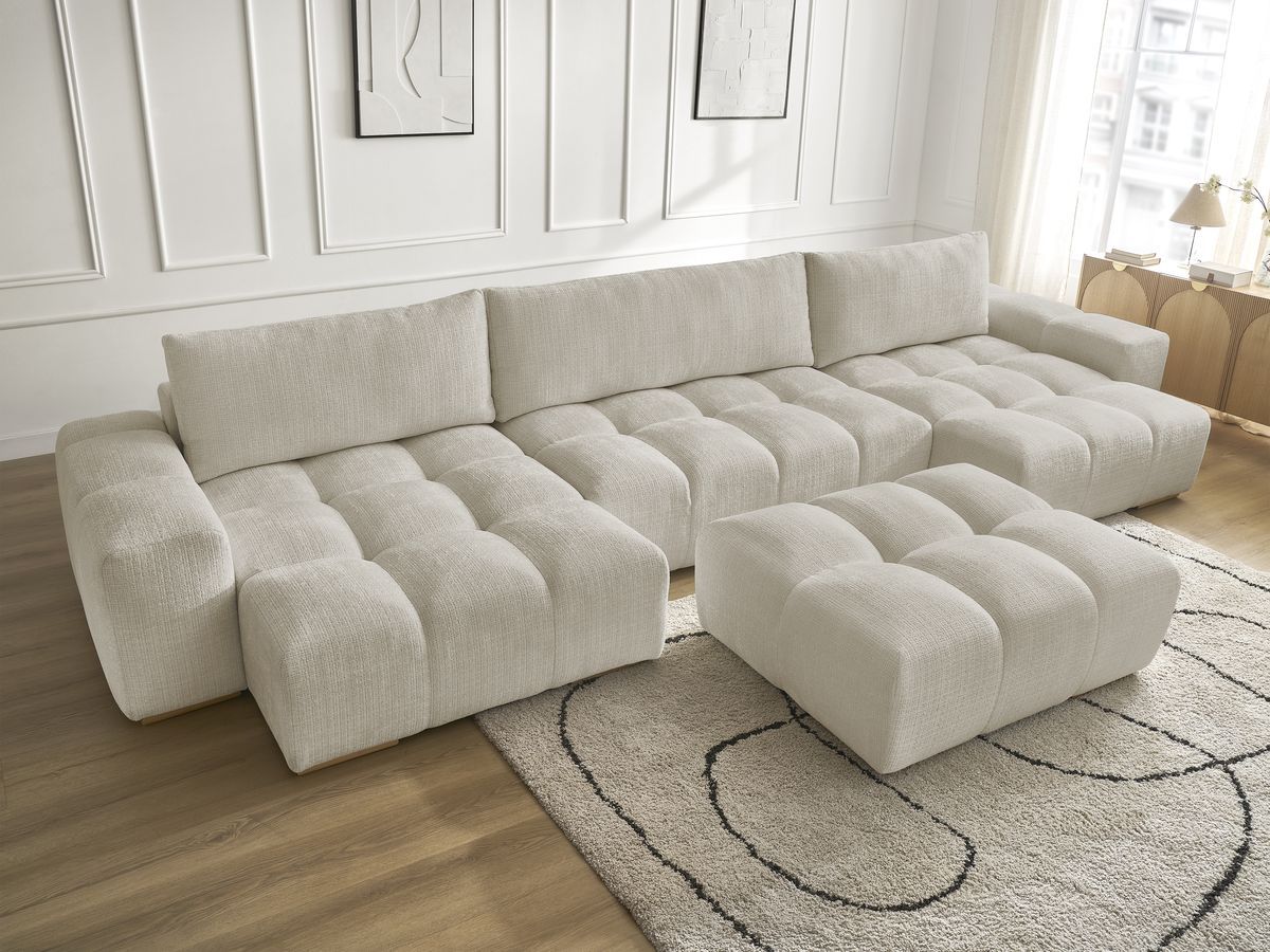 Bobochic Anakin Wohnlandschaft mit Pouf, 3 Kissen Strukturstoff Beige