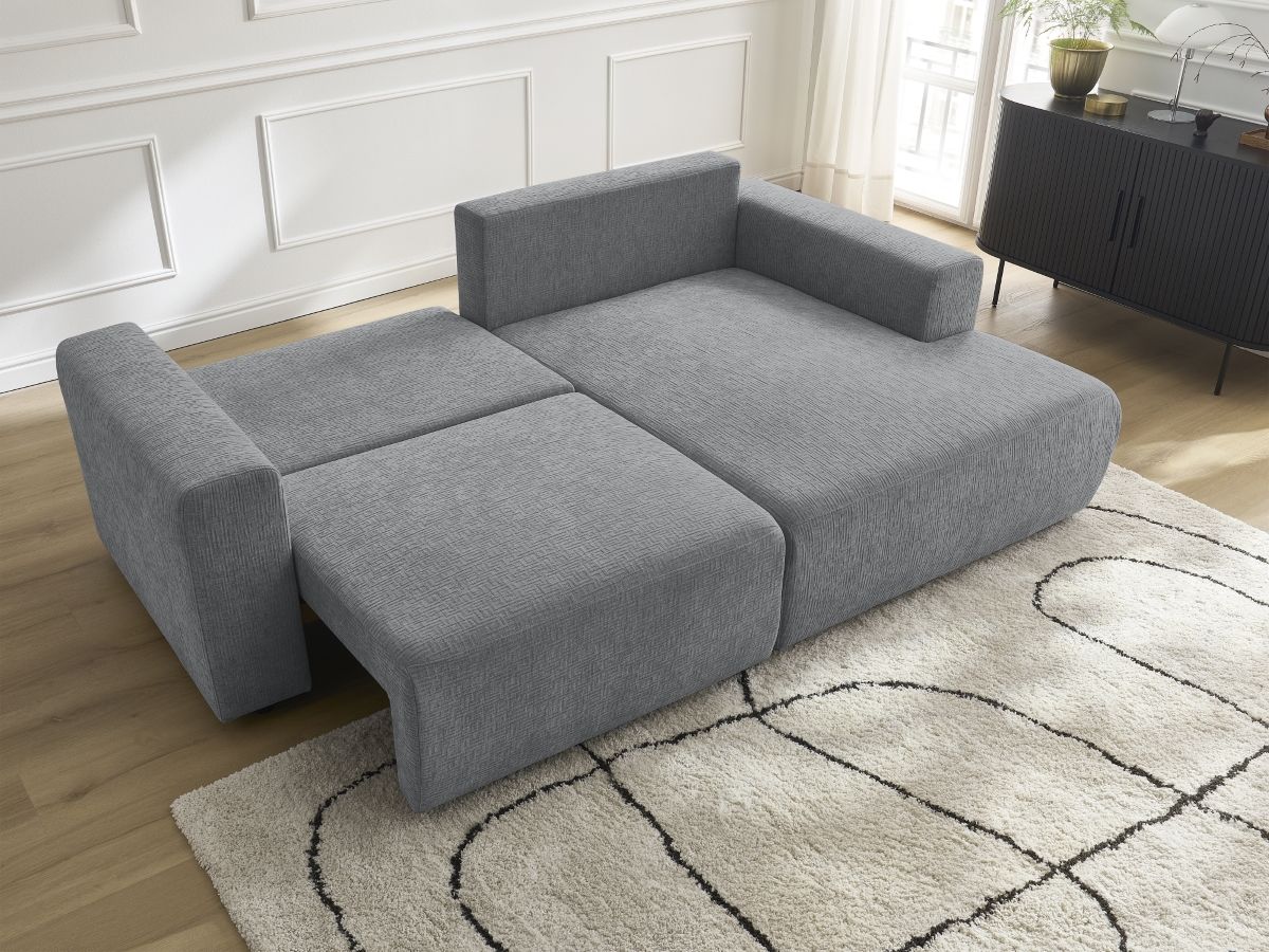 Bobochic Atilla Ecksofa mit Schlaffunktion und Bettkasten Strukturstoff Dunkelgrau Ecke rechts