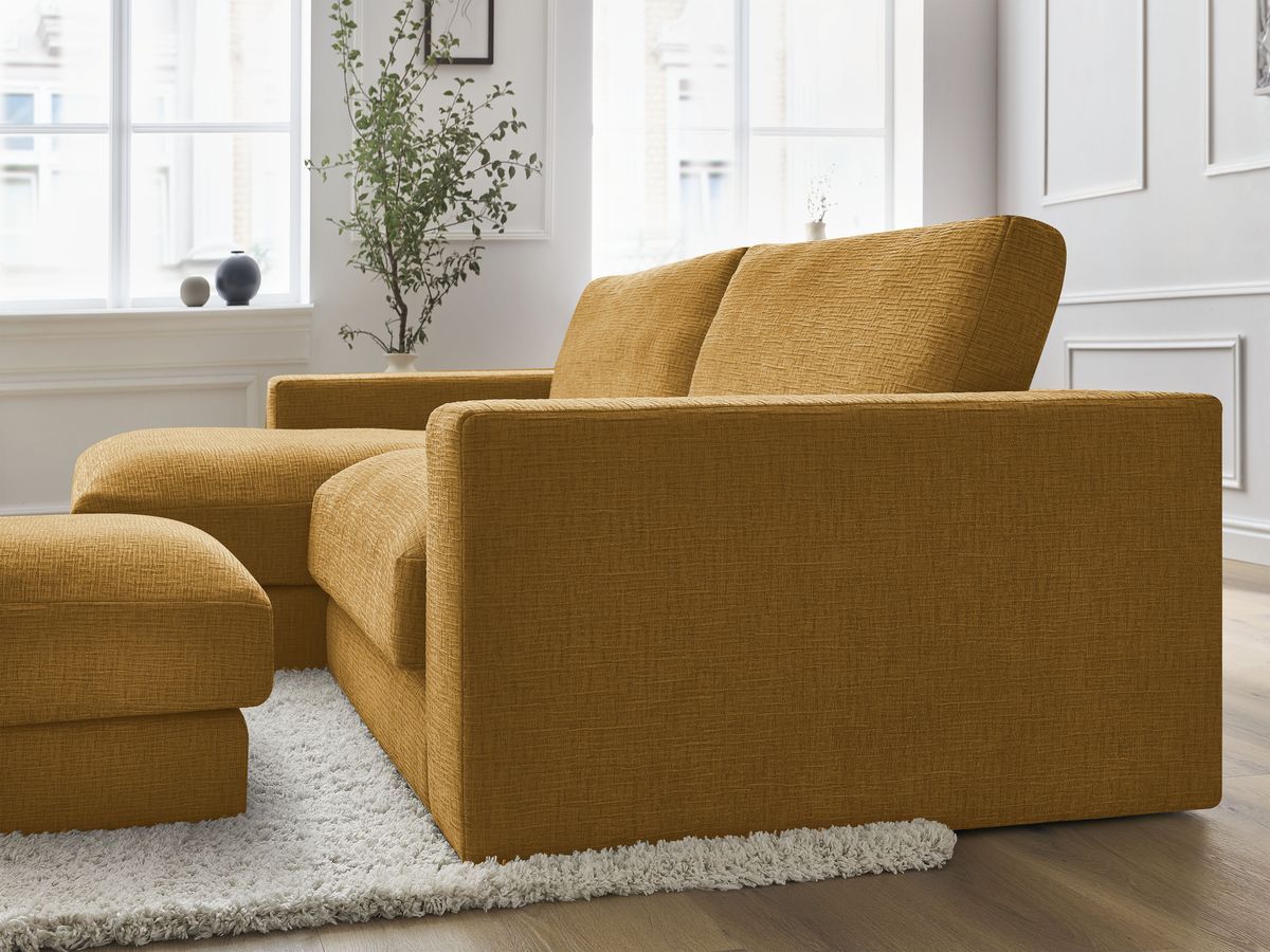 Bobochic Leonard Ecksofa mit Pouf 274 × 159 cm Strukturstoff Gelb Ecke links