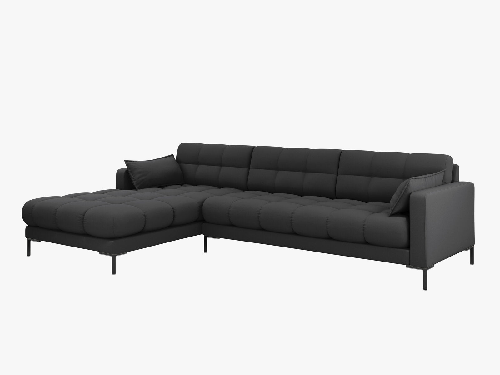 Micadoni Ecksofa Mamaia 5-Sitzer Links Strukturierter Stoff Neve Dunkelgrau schwarze Beine