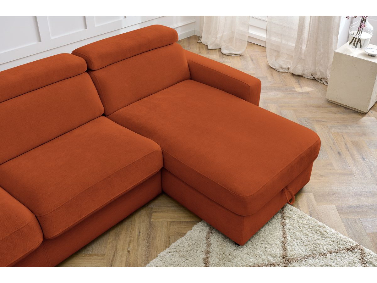 Bobochic Monaco Ecksofa mit Schlaffunktion und Bettkasten Stoff Orange, Liegefläche 140 × 190 cm