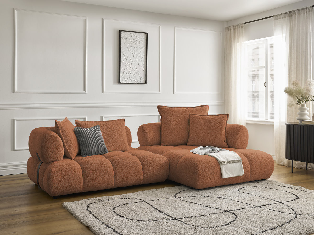 Bobochic Alya Ecksofa Bouclé-Stoff Orange Ecke rechts