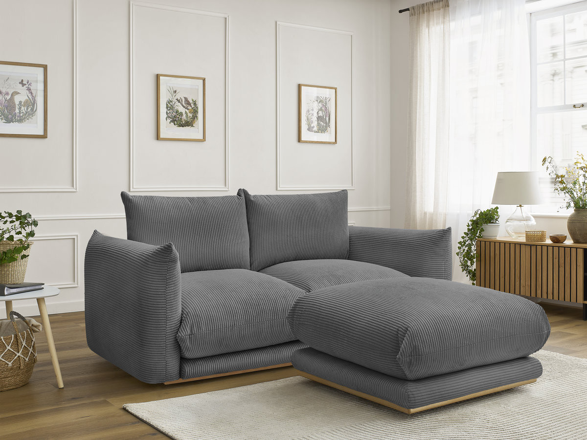 Bobochic Ernest Sofa 3-Sitzer mit Pouf 193 × 106 cm Cordsamt Dunkelgrau