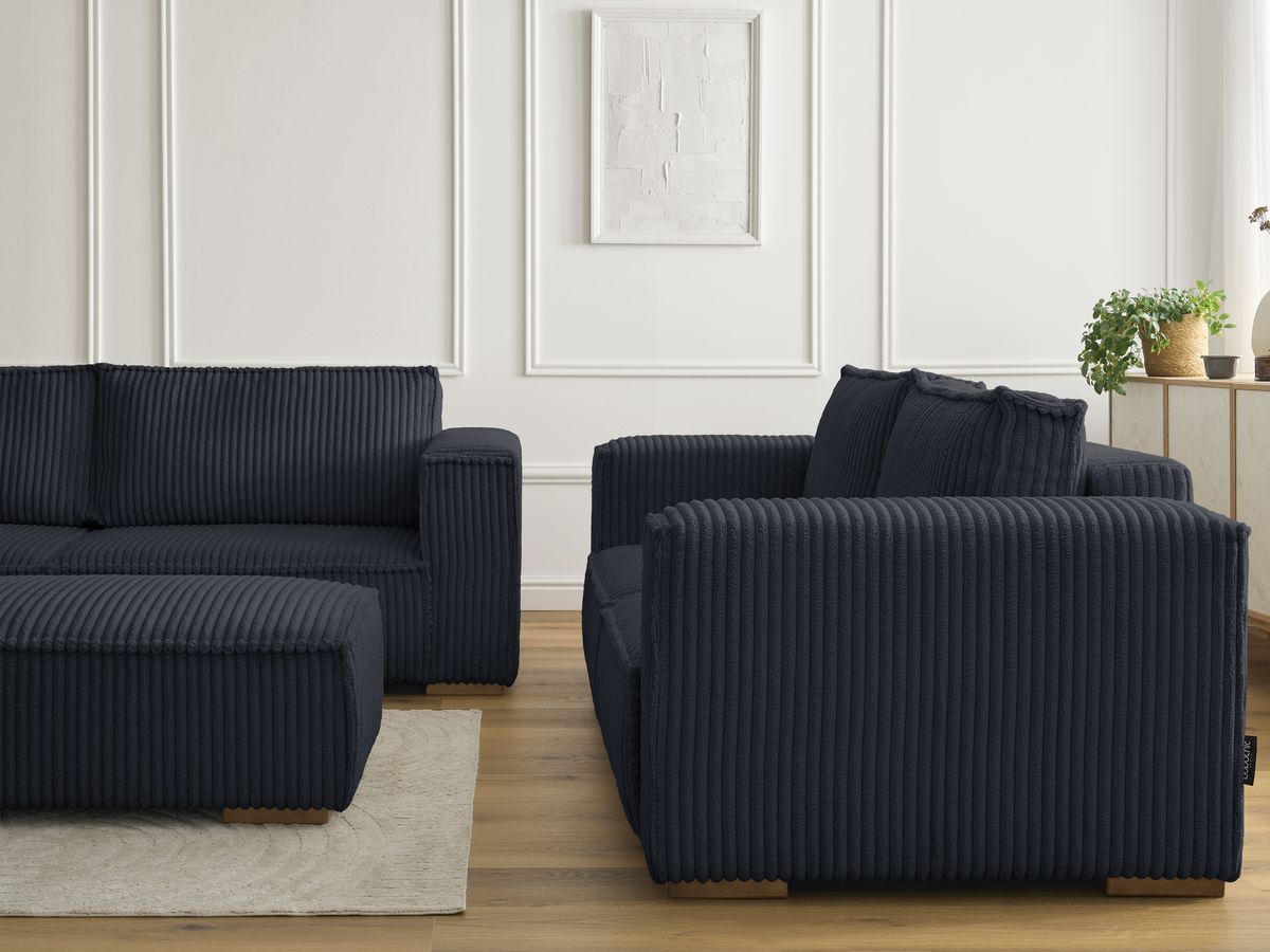 Bobochic Chelsea Sofa 6-Sitzer mit Pouf Breitcord weich Schwarz