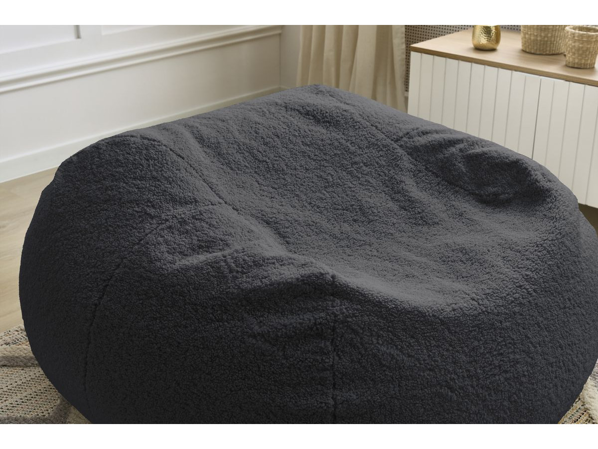 Bobochic Meribel Pouf Bouclé-Stoff Schwarz