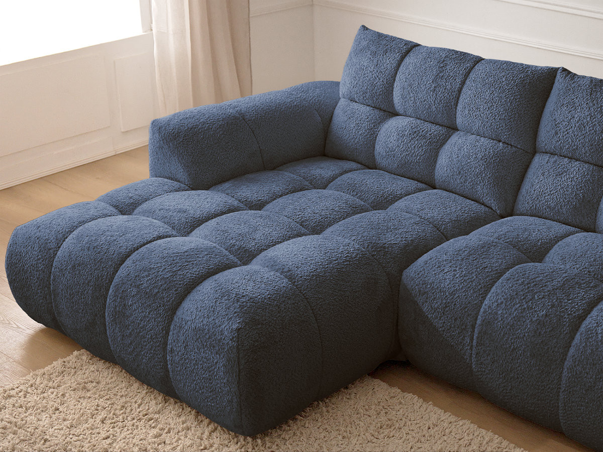 Bobochic Jaya Ecksofa mit Pouf Chenille Dunkelblau Ecke links